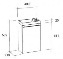 Meuble lave-mains SUCRE 40cm 1 porte laqué avec vasque Ceramyl ou Solid surface - DECOTEC