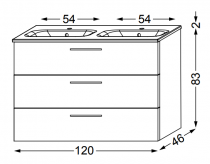 Meuble Lomi 3 tiroirs 120 cm avec double vasque céramique - SANIJURA Réf. 377105