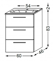 Meuble Lomi 3 tiroirs 60 cm avec vasque céramique - SANIJURA Réf. 377100