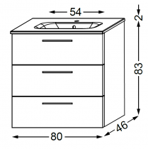 Meuble Lomi 3 tiroirs 80 cm avec vasque céramique - SANIJURA Réf. 377102