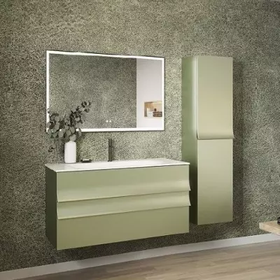 Meuble Pagode 101cm 2 tiroirs avec plan-vasque Solidsurface ou c�ramique / Laque mat au choix - DECOTEC