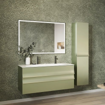 Meuble Pagode 121cm 2 tiroirs avec plan-vasque Solidsurface ou céramique (perçage 2 robinets) / Laque mat au choix - DECOTEC 