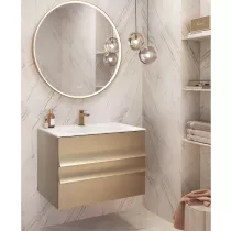 Meuble Pagode 81cm 2 tiroirs avec plan-vasque Solidsurface ou c&eacute;ramique / Laque mat au choix - DECOTEC