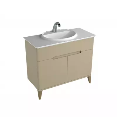 Meuble R�sonance 104cm 1 tiroir /2 portes avec plan vasque Solidsurface ou D�cor C�ram marbre / Laque au choix - DECOTEC 1820931