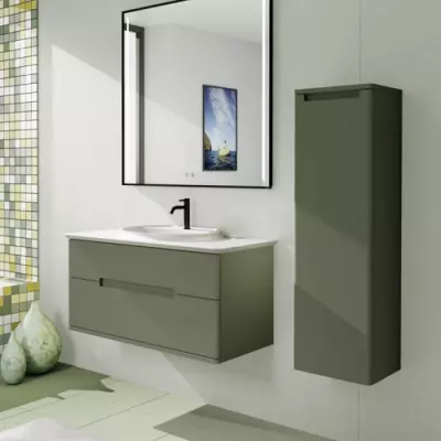 Meuble R�sonance 104cm 2 tiroirs avec plan vasque Solidsurface ou D�cor C�ram marbre / Laque au choix - DECOTEC R�f. 1820901