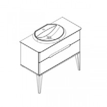 Meuble Résonance 104cm 2 tiroirs Laque au choix + plan vasque Solid Surface + pieds - DECOTEC Réf. 1820911