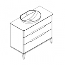Meuble Résonance 104cm 3 tiroirs Laque au choix + plan Céram décor + vasque blanc + pieds - DECOTEC Réf. 1820922