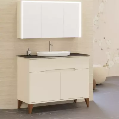 Meuble R�sonance 124cm 1 tiroir /2 portes avec plan vasque Solidsurface ou D�cor C�ram marbre / Laque au choix - DECOTEC 1820971