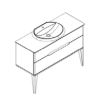 Meuble Résonance 124cm 2 tiroirs Laque au choix + plan vasque Solid Surface + pieds - DECOTEC Réf. 1820951