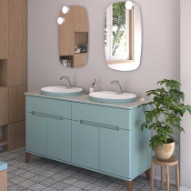 Meuble Résonance 154cm 2 tiroirs /4 portes avec plan double vasque Solidsurface ou Décor Céram marbre / Laque au choix - DECOTEC