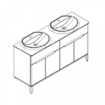 Meuble Résonance 154cm 2 tiroirs 4 portes Laque au choix + plan vasque double Solid Surface + pieds - DECOTEC Réf. 1821011