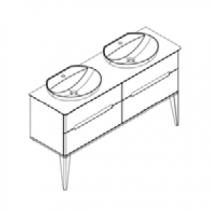 Meuble Résonance 154cm 4 tiroirs Laque au choix + plan Céram décor + 2 vasques Blanc + pieds - DECOTEC Réf. 1820992