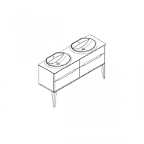 Meuble Résonance 154cm 4 tiroirs Laque au choix + plan vasque double Solid Surface + pieds - DECOTEC Réf. 1820991