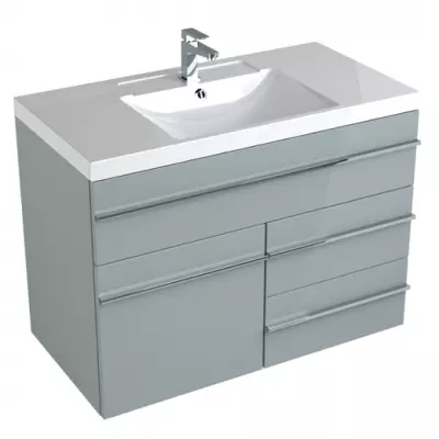 Meuble RIVOLI 100cm 3 tiroirs + 1 porte / Plan vasque C�ramyl� / Laque & poign�es au choix - DECOTEC