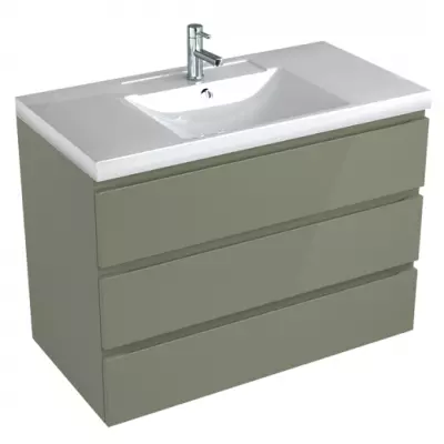 Meuble RIVOLI 100cm 3 tiroirs / Plan vasque C�ramyl� / Laque & poign�es au choix - DECOTEC