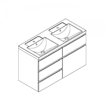 Meuble RIVOLI 120cm 4 tiroirs + 1 porte / Plan double vasque Céramyl® / Laque & poignées au choix - DECOTEC