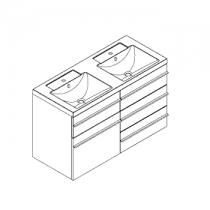 Meuble RIVOLI 120cm 4 tiroirs + 1 porte / Plan double vasque Céramyl® / Laque & poignées au choix - DECOTEC