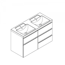 Meuble RIVOLI 120cm 4 tiroirs + 1 porte / Plan double vasque Céramyl® / Laque & poignées au choix - DECOTEC