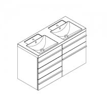 Meuble RIVOLI 120cm 4 tiroirs + 1 porte / Plan double vasque Céramyl® / Laque & poignées au choix - DECOTEC