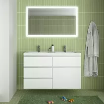 Meuble RIVOLI 120cm 4 tiroirs + 1 porte / Plan double vasque Céramyl® / Laque & poignées au choix - DECOTEC