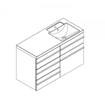 Meuble RIVOLI 120cm 4 tiroirs + 1 porte / Plan simple vasque Céramyl® / Laque & poignées au choix - DECOTEC