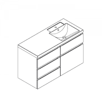 Meuble RIVOLI 120cm 4 tiroirs + 1 porte / Plan simple vasque Céramyl® / Laque & poignées au choix - DECOTEC