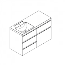 Meuble RIVOLI 120cm 4 tiroirs + 1 porte / Plan simple vasque Céramyl® / Laque & poignées au choix - DECOTEC