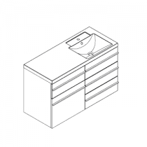Meuble RIVOLI 120cm 4 tiroirs + 1 porte / Plan simple vasque Céramyl® / Laque & poignées au choix - DECOTEC