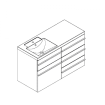 Meuble RIVOLI 120cm 4 tiroirs + 1 porte / Plan simple vasque Céramyl® / Laque & poignées au choix - DECOTEC