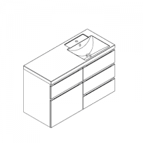 Meuble RIVOLI 120cm 4 tiroirs + 1 porte / Plan simple vasque Céramyl® / Laque & poignées au choix - DECOTEC