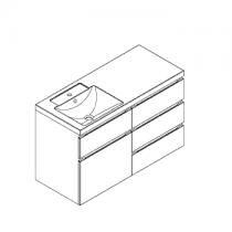 Meuble RIVOLI 120cm 4 tiroirs + 1 porte / Plan simple vasque Céramyl® / Laque & poignées au choix - DECOTEC