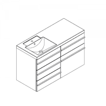 Meuble RIVOLI 120cm 4 tiroirs + 1 porte / Plan simple vasque Céramyl® / Laque & poignées au choix - DECOTEC