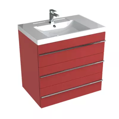Meuble RIVOLI 75cm 3 tiroirs / Plan vasque C�ramyl� / Laque & poign�es au choix - DECOTEC