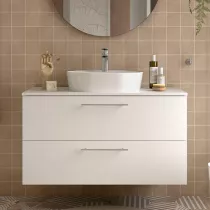 Meuble SILANE 100cm Blanc satin&eacute; 2 tiroirs (vasque et poign&eacute;es en option)  - SALGAR R&eacute;f. 118078