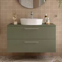 Meuble SILANE 100cm Vert satin&eacute; 2 tiroirs (vasque et poign&eacute;es en option) - SALGAR R&eacute;f. 118079