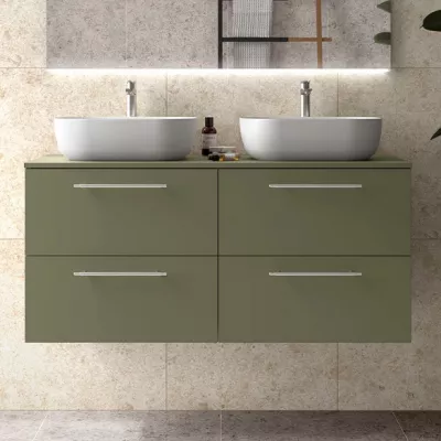 Meuble SILANE 120cm Vert satin� 4 tiroirs (vasques et poign�es en option) - SALGAR R�f. 118084
