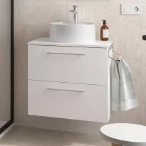 Meuble SILANE 60cm Blanc satin&eacute; 2 tiroirs (vasque et poign&eacute;es en option) - SALGAR R&eacute;f. 118066