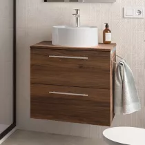 Meuble SILANE 60cm Noyer maya 2 tiroirs (vasque et poign&eacute;es en option) - SALGAR R&eacute;f. 118069