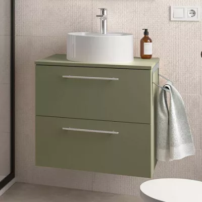 Meuble SILANE 60cm Vert satin� 2 tiroirs (vasque et poign�es en option) - SALGAR R�f. 118067