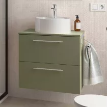 Meuble SILANE 60cm Vert satin&eacute; 2 tiroirs (vasque et poign&eacute;es en option) - SALGAR R&eacute;f. 118067