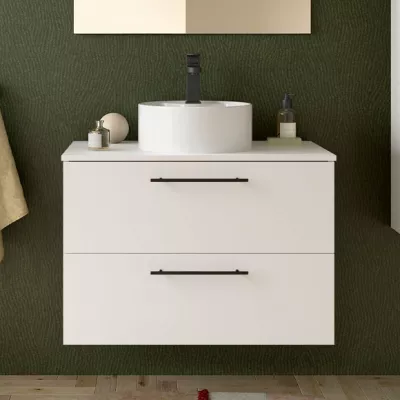 Meuble SILANE 80cm Blanc satin� 2 tiroirs (vasque et poign�es en option) - SALGAR R�f. 118071