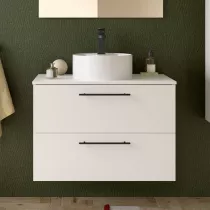Meuble SILANE 80cm Blanc satin&eacute; 2 tiroirs (vasque et poign&eacute;es en option) - SALGAR R&eacute;f. 118071