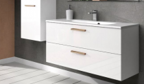 Meuble sous-plan ARCHITECT 120cm 2 tiroirs 1 porte (simple vasque) Blanc Brillant laqué / poignées au choix - Aquarine 245038