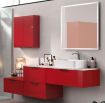 Meuble sous-plan ARCHITECT 120cm 2 tiroirs 1 porte (simple vasque) Rouge Scarlet Brillant / poignées au choix - AQUARINE 245056