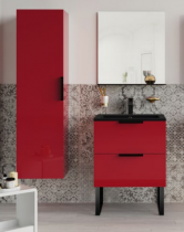 Meuble sous-plan ARCHITECT 120cm 2 tiroirs 1 porte (simple vasque) Rouge Scarlet Brillant / poignées sur chant - AQUARINE 245076