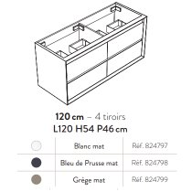 Meuble sous-plan EREBOR 120cm 4 tiroirs Blanc Mat - AQUARINE Réf. 824797