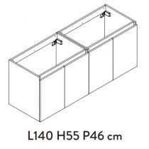 Meuble sous-plan PREFIXE PLUS 140cm 4 portes Chêne Sand poignées au choix - AQUARINE Réf. 241524