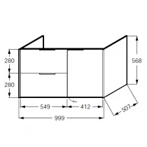 Meuble sous plan-vasque Bastille 100cm 2 tiroirs + 1 porte &agrave; droite M&eacute;lamin&eacute;  - JACOB DELAFON R&eacute;f. EB2252D-T-M
