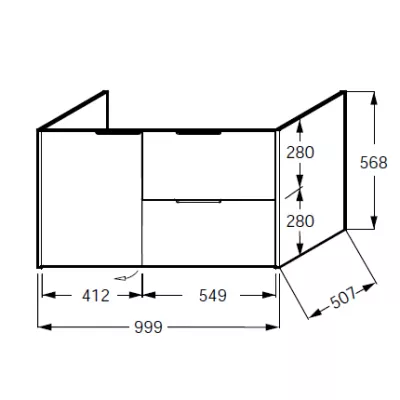 Meuble sous plan-vasque Bastille 100cm 2 tiroirs + 1 porte � gauche Laque - JACOB DELAFON R�f. EB2252G-T-L