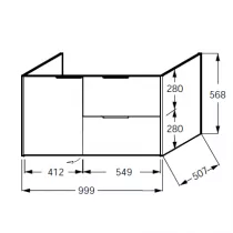 Meuble sous plan-vasque Bastille 100cm 2 tiroirs + 1 porte &agrave; gauche Laque - JACOB DELAFON R&eacute;f. EB2252G-T-L
